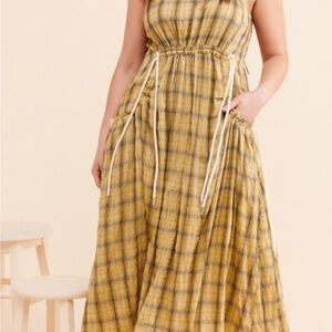 Anthropologie Moon River Yellow Halter Sundress Maxi Large